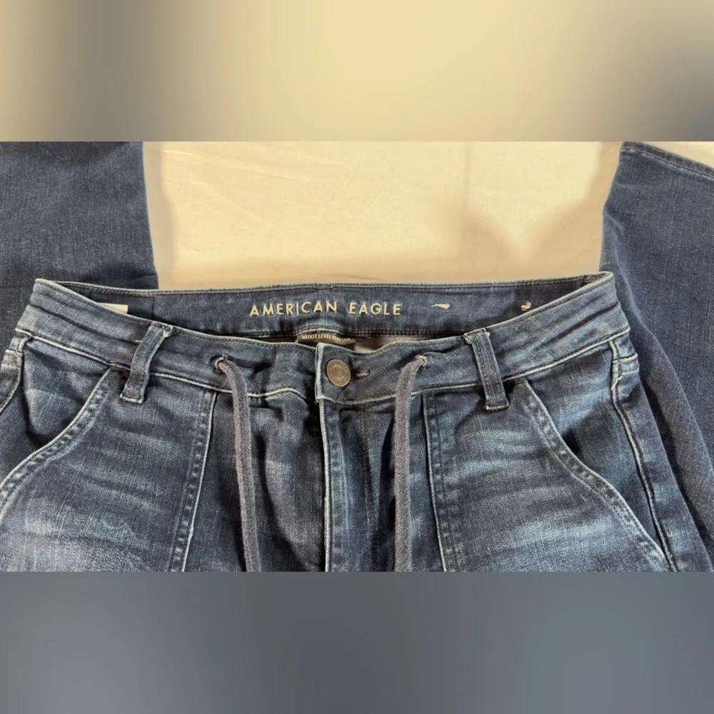 American Eagle Hi-rise jeggings Cargo Denim Pants w!Utility Pockets so 14 short - Picture 2 of 7